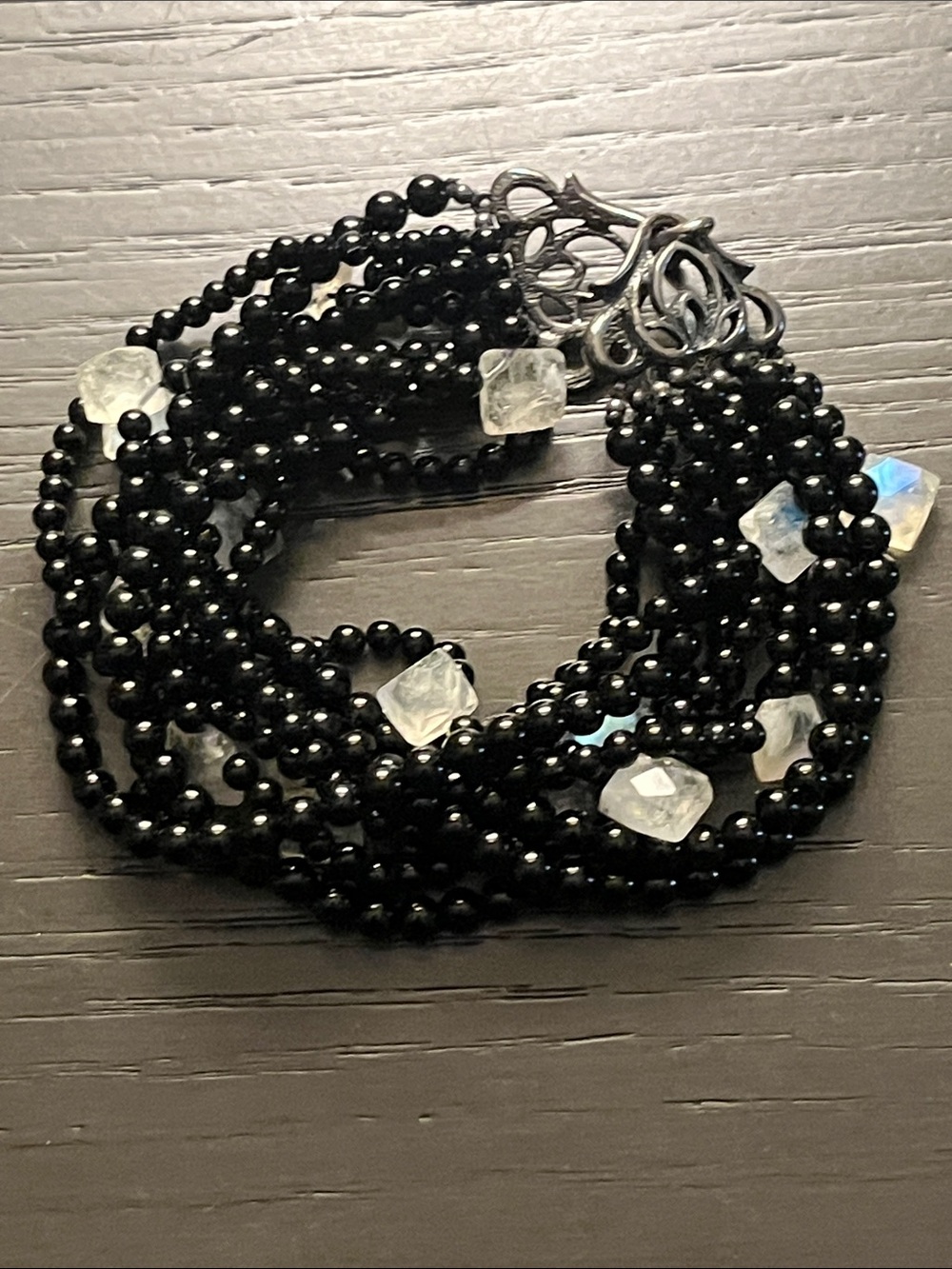 Source Unknown Black Beaded Wrap Bracelet with Iridescent Accents
